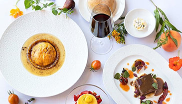 Tabletop shot of various plated desserts