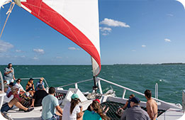 Cardmembers enjoy the catamaran sail across North Sound