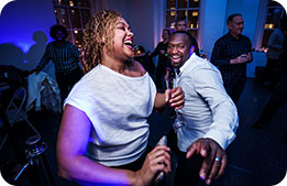Marriott Bonvoy Cardmembers dancing at the NYC Holiday Party