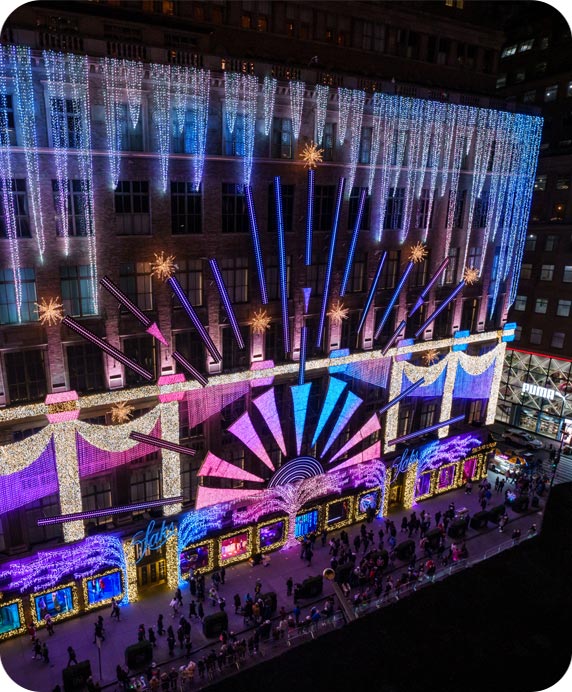 The holiday light show at Saks Fifth Avenue, as seen from 620 Loft and Garden