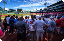 Marriott Bonvoy Cardmembers look onto Fenway Park during a private tour of the ballpark