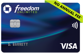 Chase Freedom Unlimited Credit Card. NO ANNUAL FEE. Contactless icon VISA