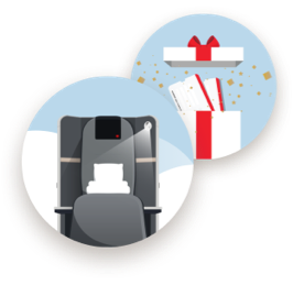 Illustration of airplane seat and a gift box