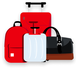 Illustration of four different pieces of luggage