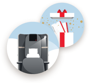 Illustration of airplane seat and a gift box