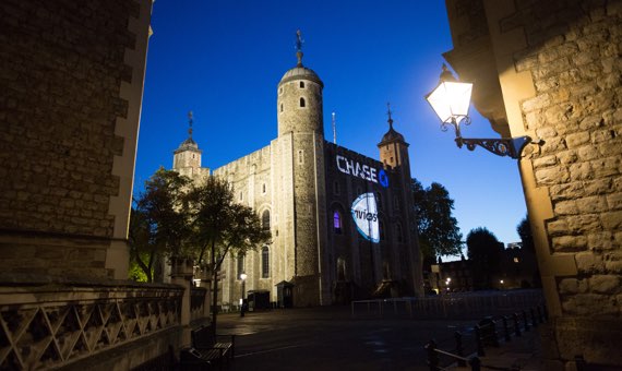 Tower of London with Chase logo projected on side