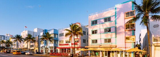 Pastel buildings lining Miami Beach