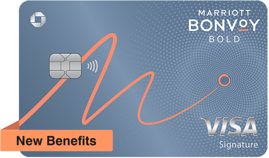 MARRIOTT BONVOY BOLD Credit Card. Contactless icon. VISA Signature. New Benefits.