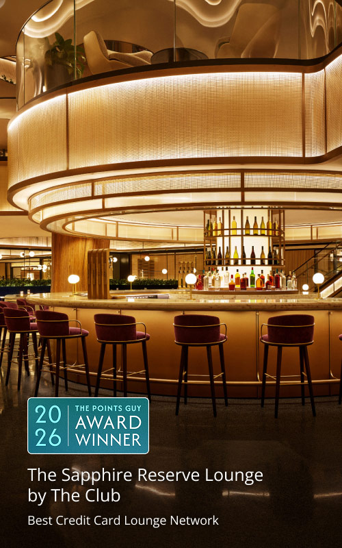 The Sapphire Reserve Lounge by The Club. Best Credit Card Lounge Network. The Points Guy 2026 Award Winner.