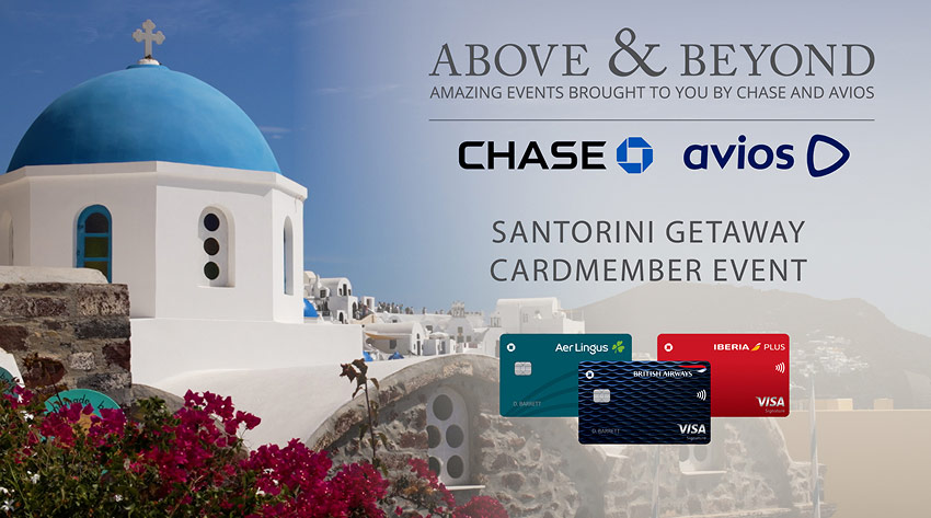 Blue-domed building in Santorini with Chase and Avios 