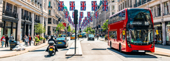 A double-decker bus on the streets of London