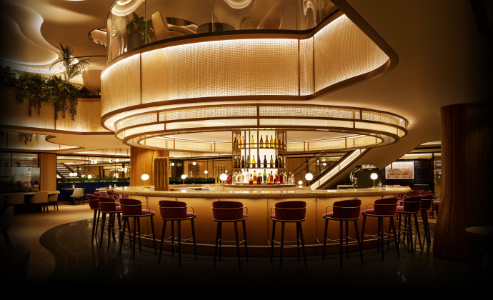 The main bar at the Sapphire Lounge by the Club at LaGuardia Airport