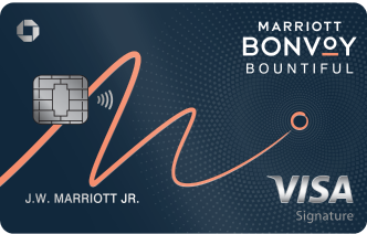 MARRIOTT BONVOY BOUNTIFUL credit card. Contactless icon. VISA Signature.