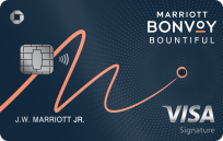  MARRIOTT BONVOY BOUNTIFUL credit card. Contactless icon. VISA Signature.