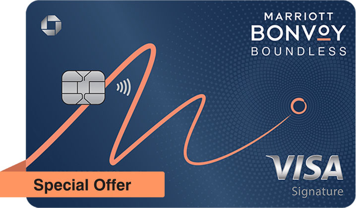 MARRIOTT BONVOY BOUNDLESS Credit Card. Contactless icon. VISA Signature. Special Offer.