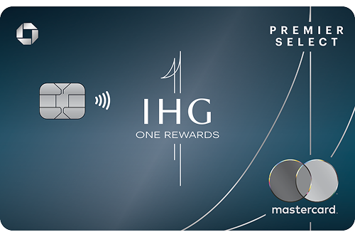 An ariel view of a Six Senses resort with the IHG One Rewards Premier Select credit card in the foreground