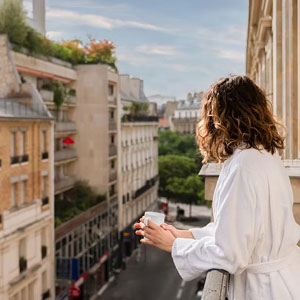 City street view from hotel balcony at Crowne Plaza Paris République