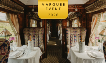 Elegant restaurant dining car on the British Pullman Train.