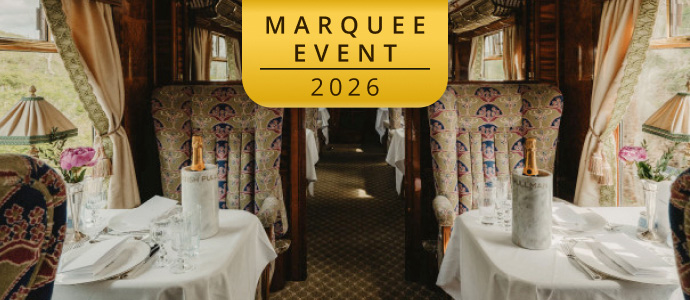 Elegant restaurant dining car on the British Pullman Train.