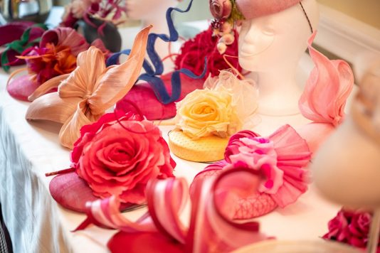 Multicolored fascinator hat display