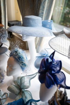 Blue designer fascinator hat display 