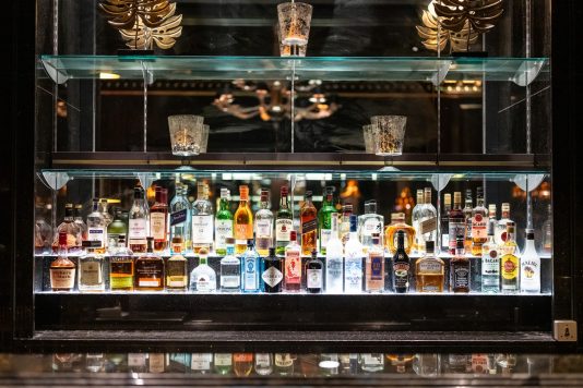 Backlit bar display with spirits