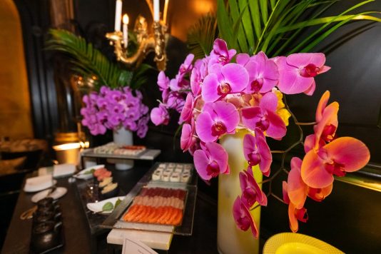 Orchid centerpiece and dessert display