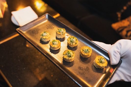 Passed appetizer bites on serving tray