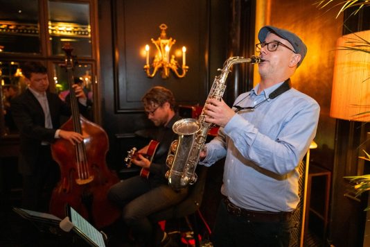Jazz trio performing at reception