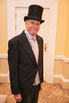 Patterned necktie and suit detail