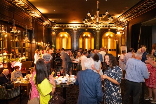 Guests mingling at evening reception
