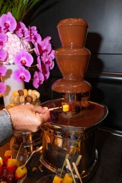 Marshmallow at chocolate fountain