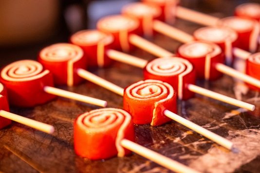 Red swirl lollipops on display