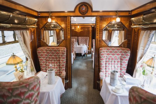Luxury train dining carriage interior