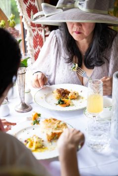 Passenger dining aboard train