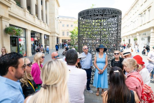 Walking tour in city square