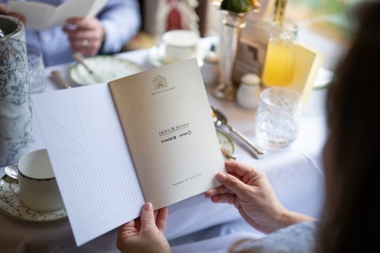 Train menu booklet at dining table