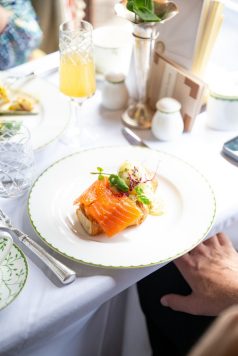 Salmon dish in dining carriage