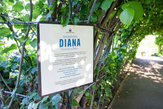 Princess Diana memorial sign in garden walkway