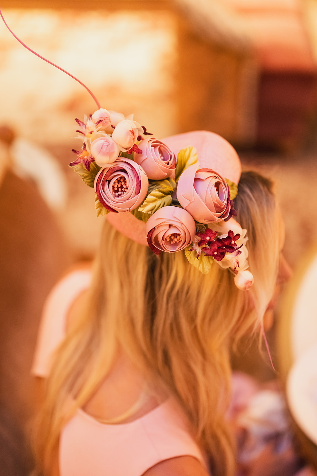 Floral fascinator with pink roses