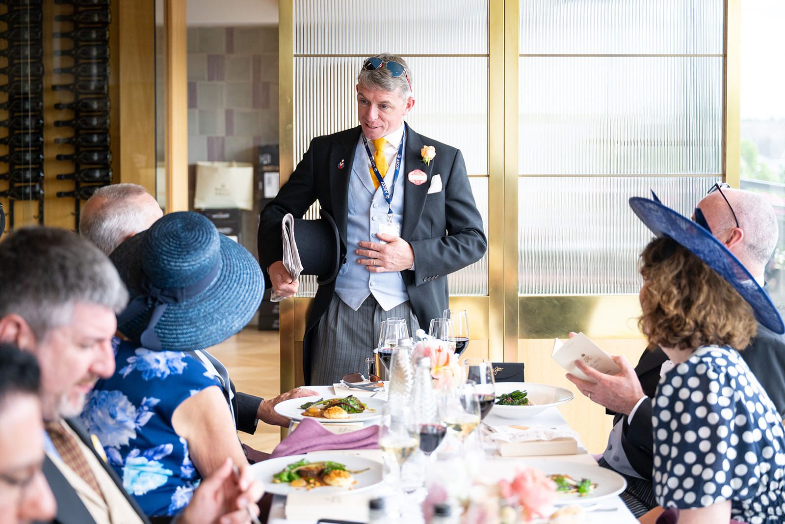 Table-side wine service at luncheon