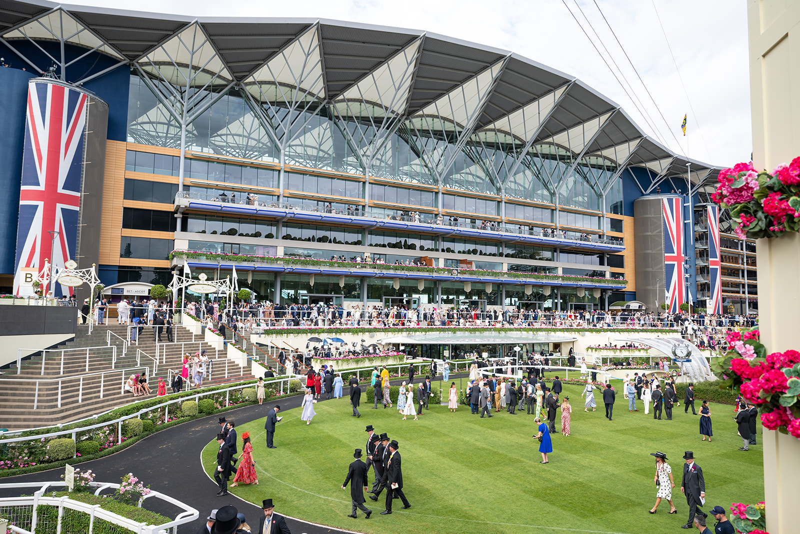Union Jack banners beside Ascot track
