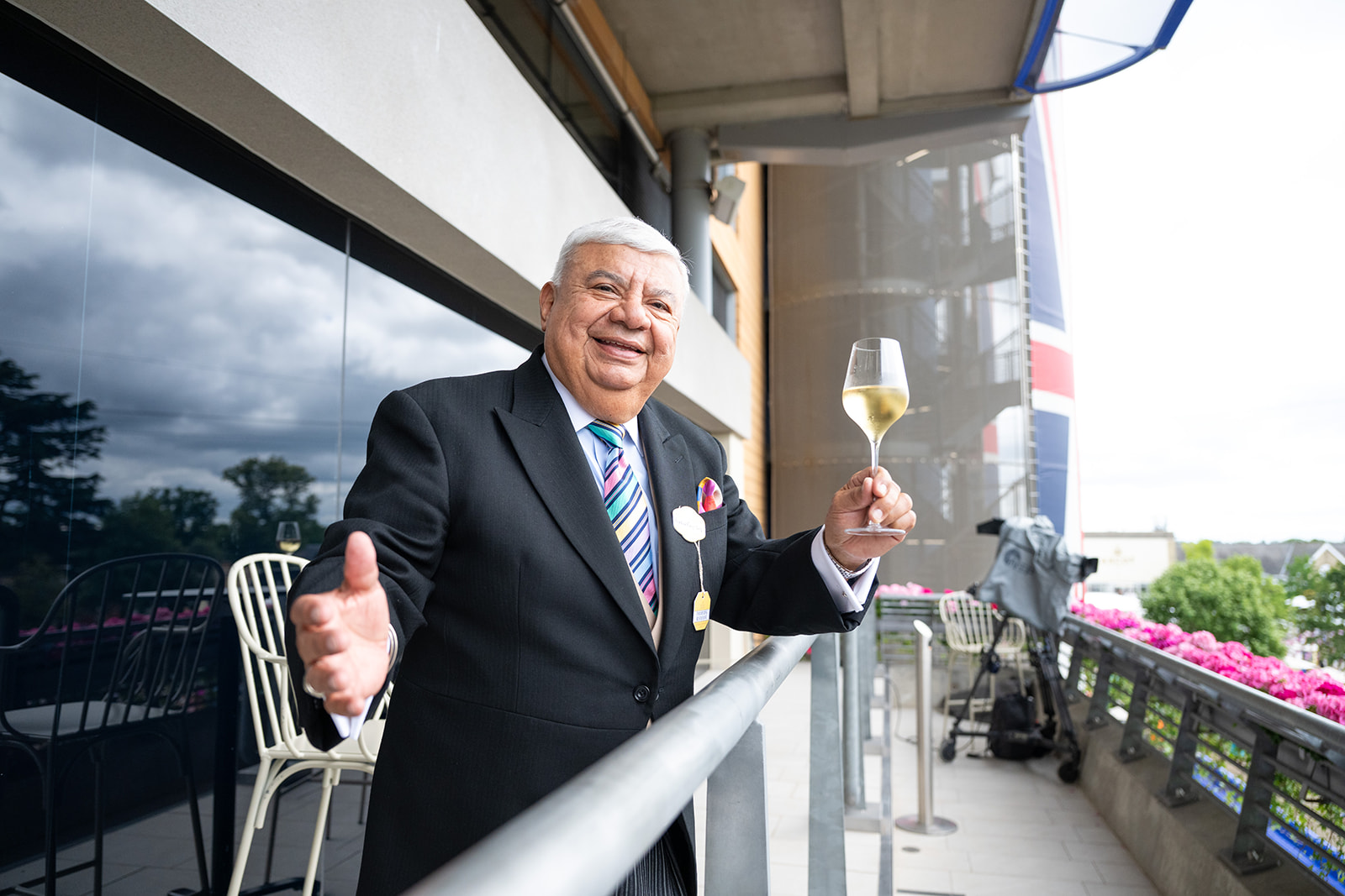 Champagne toast from balcony suite