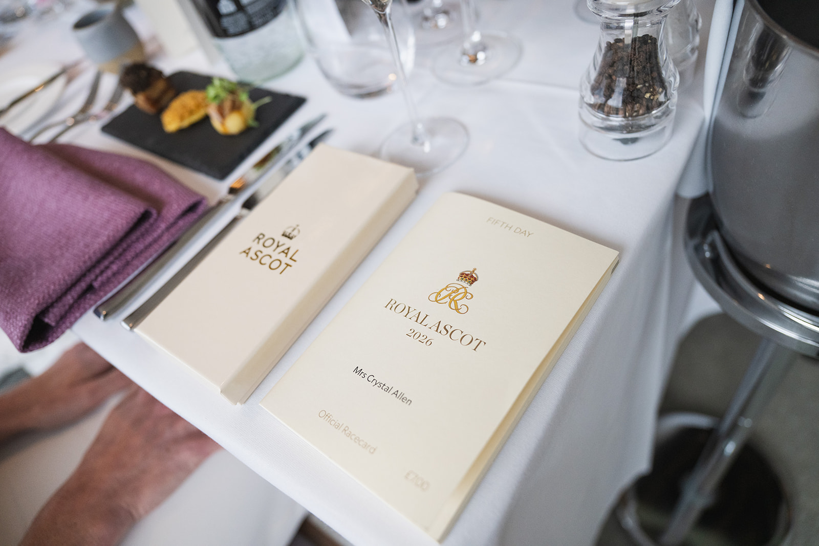 Royal Ascot luncheon menu and place setting
