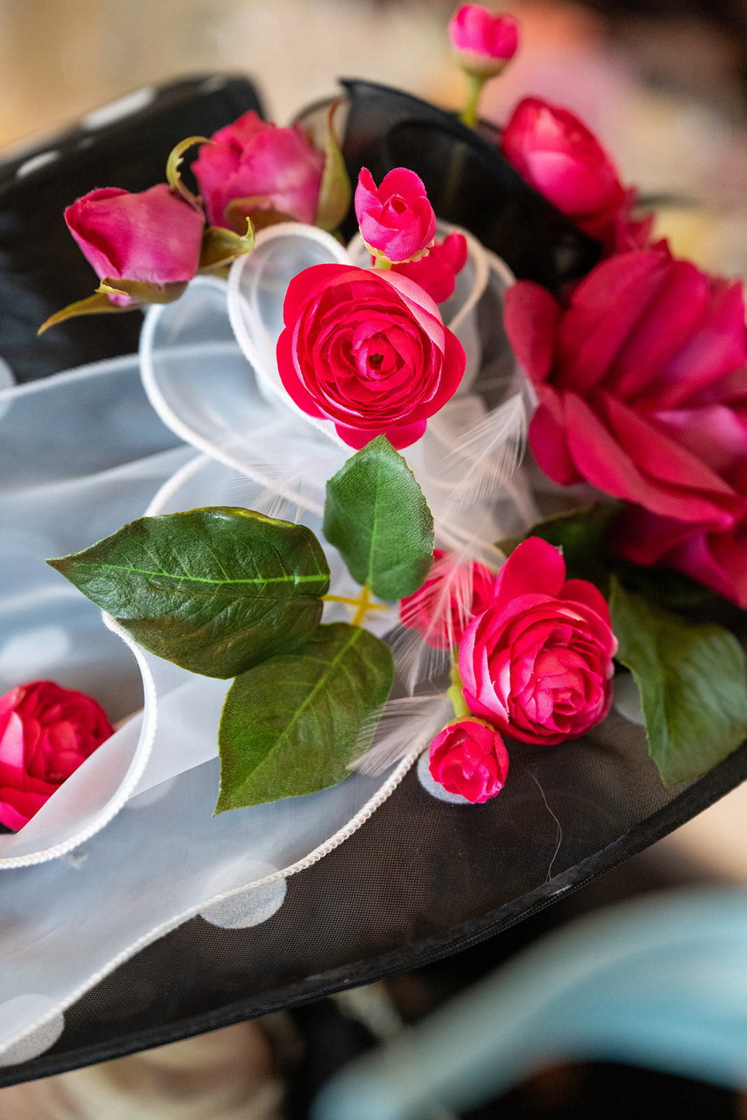 Red roses with tulle accents