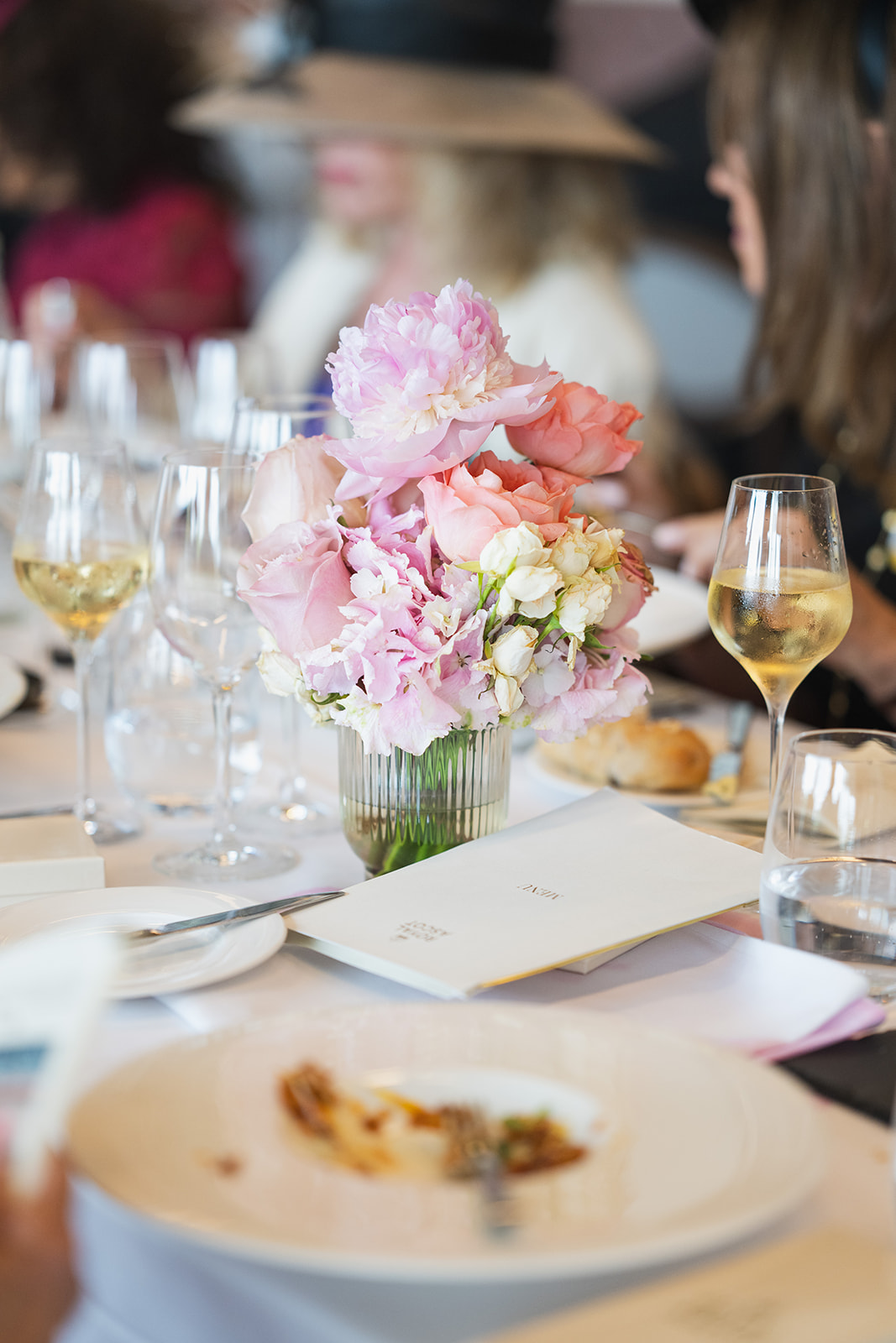 Floral centerpiece on dining table