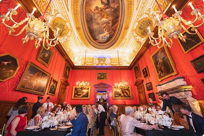 Formal dinner inside historic palace hall
