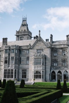 Detailed view of Adare Manor stone exterior.