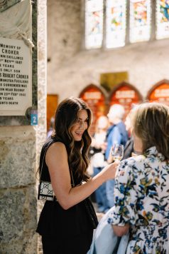 Guests chatting in the cathedral.