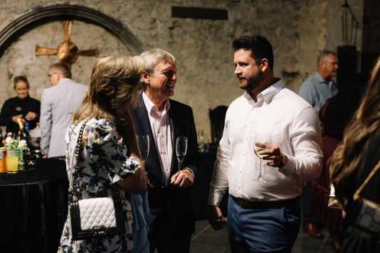 Guests chatting in the cathedral.